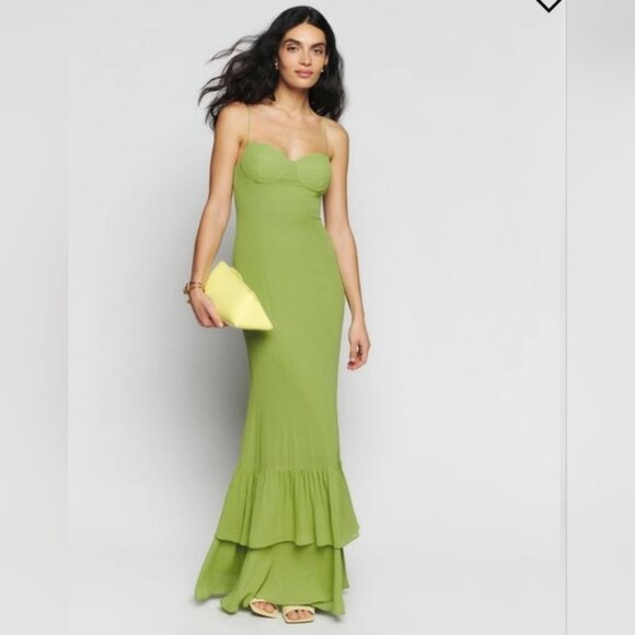 Tibi green Silk beaded dress Ruffle hem size S - Picture 15 of 16